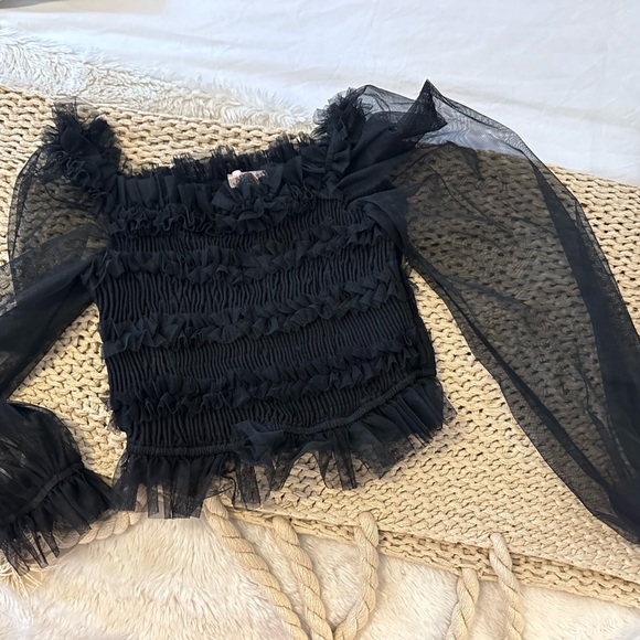 Black Mesh Ruffle Shirt - Picture 1 of 2